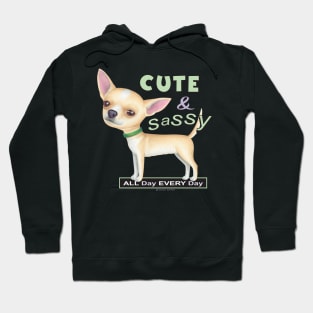 Cute chihuahua dog posing cutely on Chihuahua with Green Collar tee Hoodie